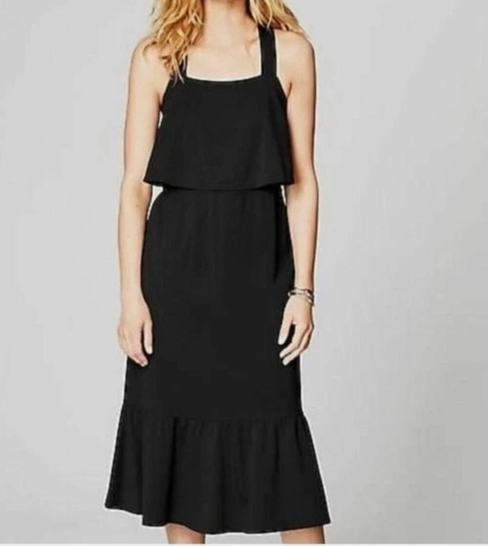 New J. Jill Everyday Cross-Strap Dress Black Sz L Tall Tiered